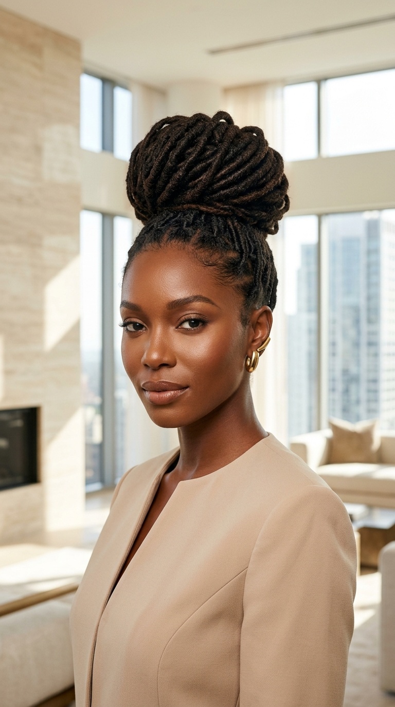 High Bun Loc Styles
