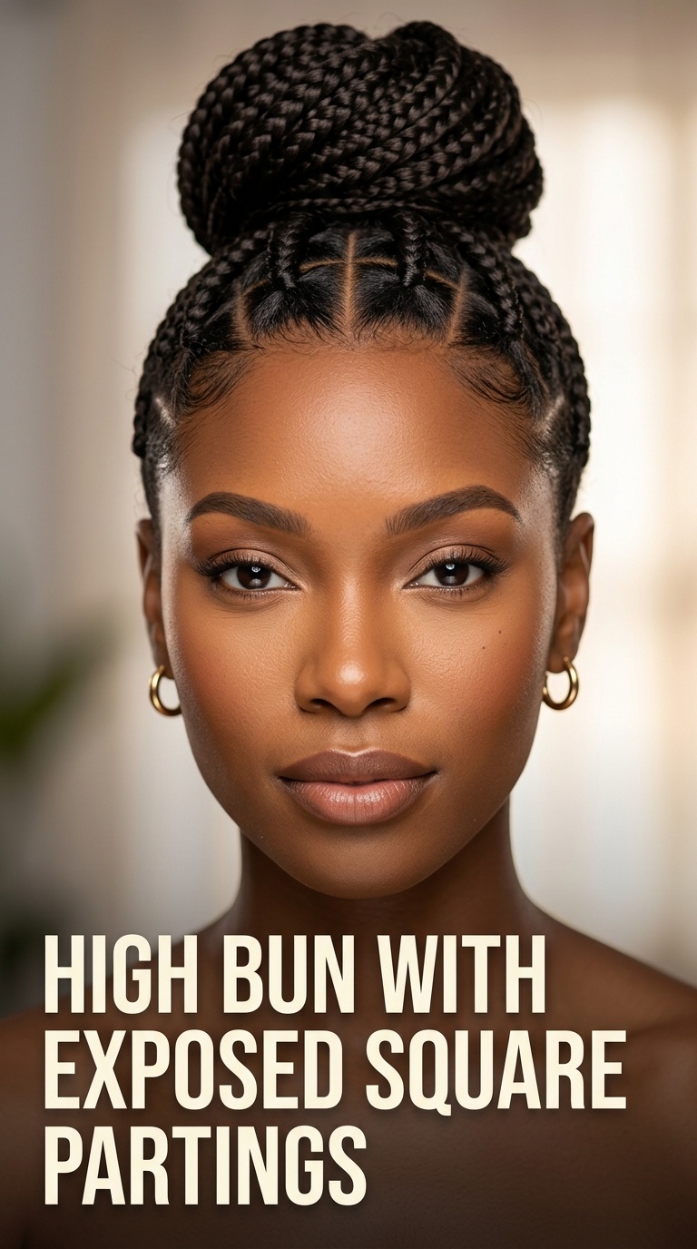 High Bun with Exposed Square Partings