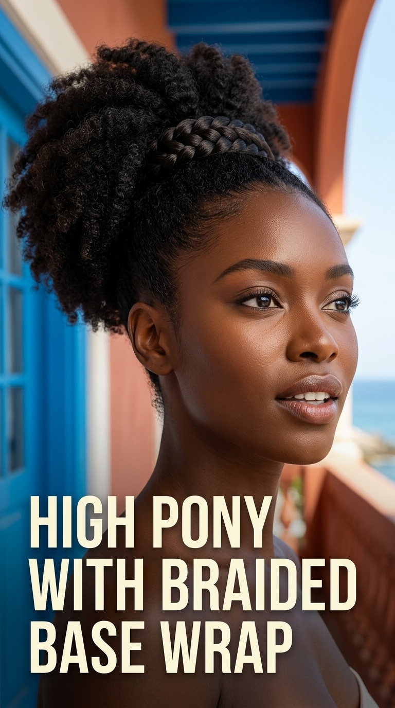 High Pony with Braided Base Wrap