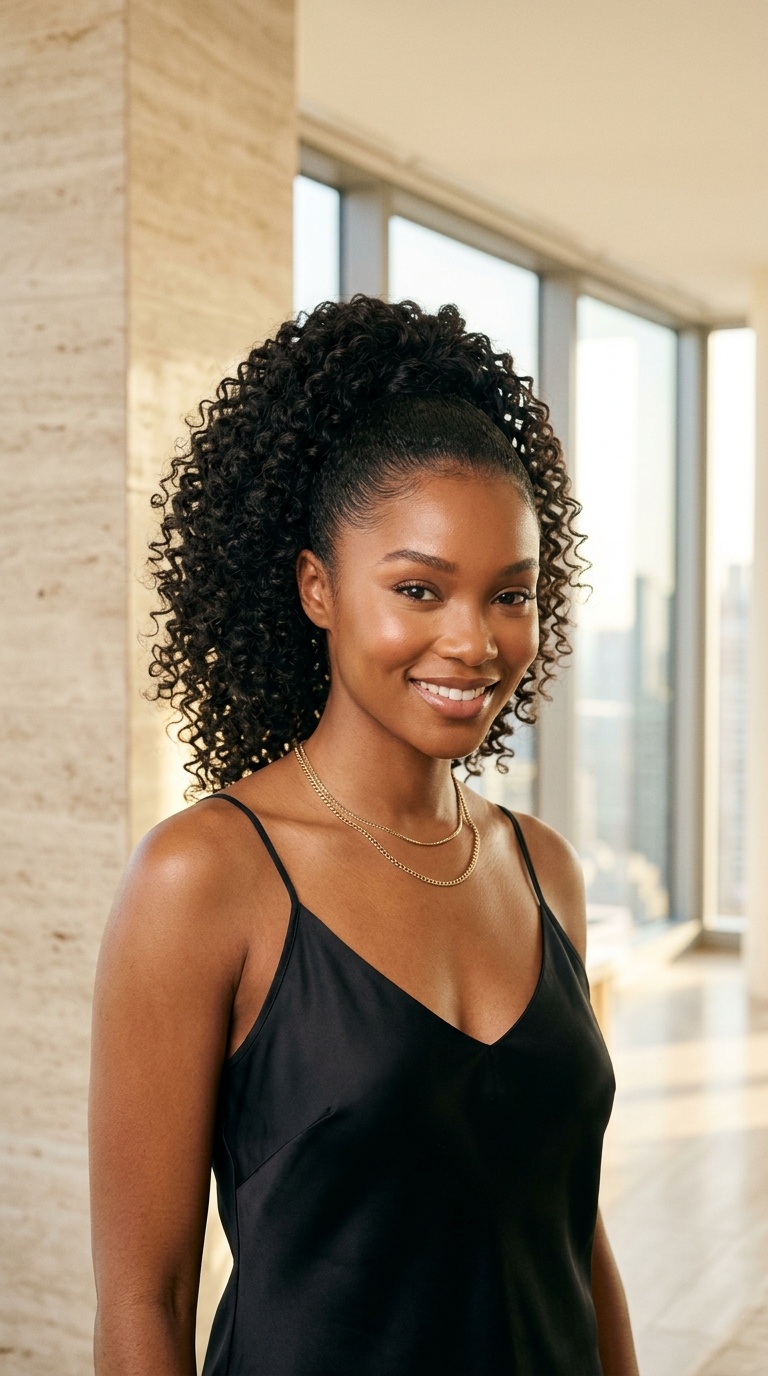 High Ponytail Curly Wig Style