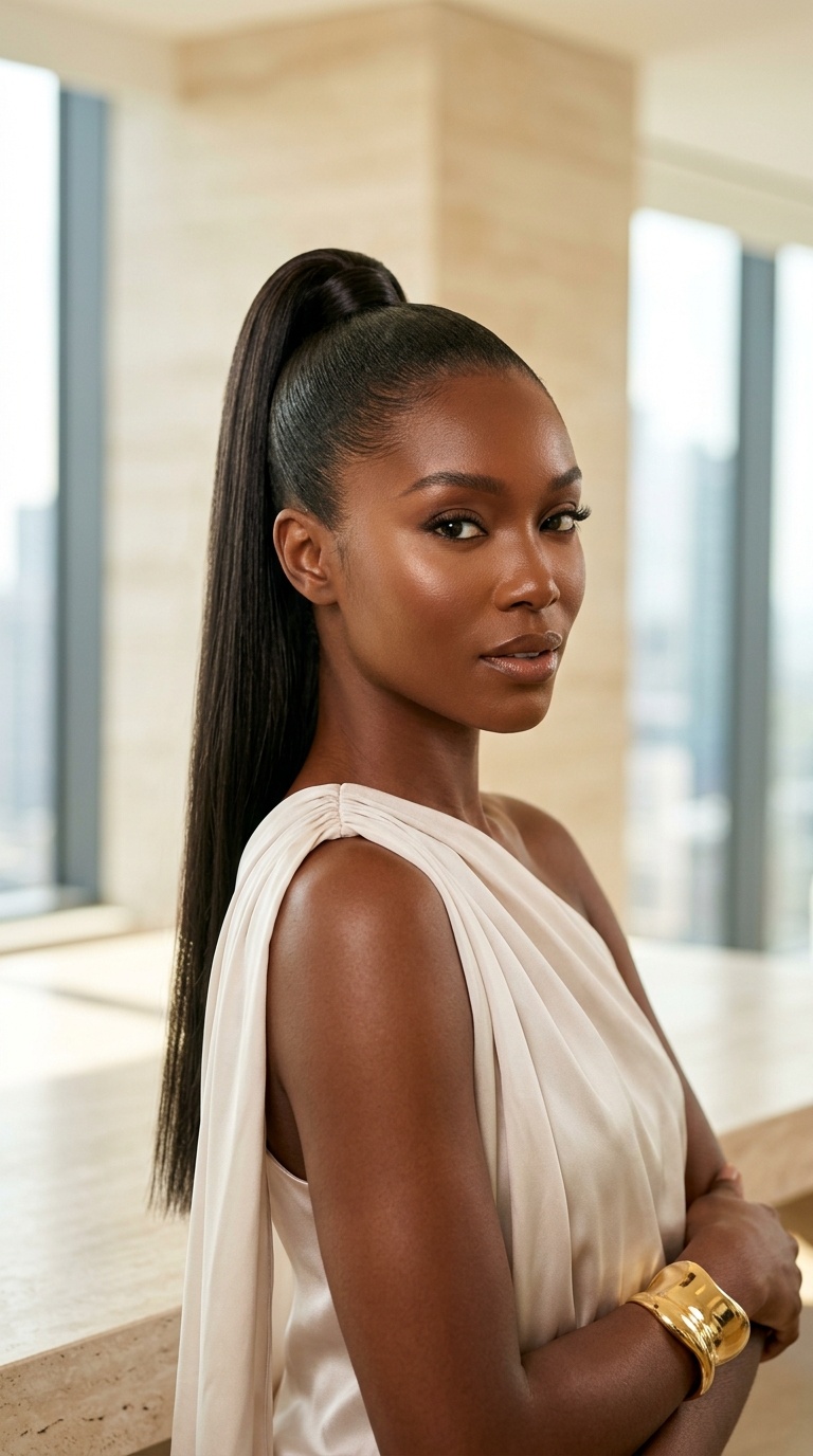 High Ponytail Straight Wig Style