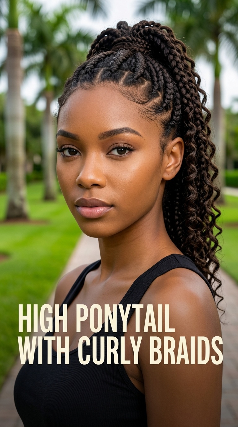 High Ponytail with Curly Braids
