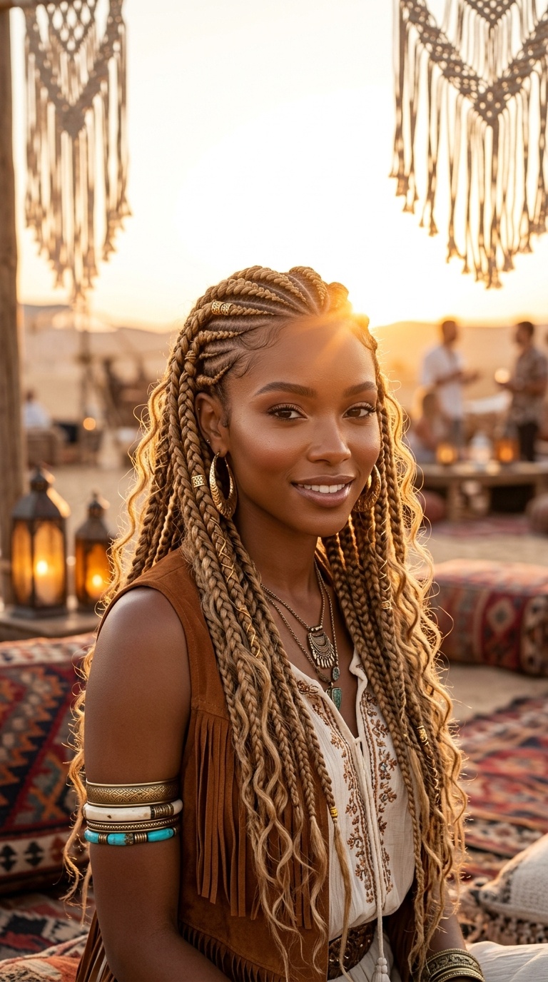 Honey Blonde Boho Braids Style