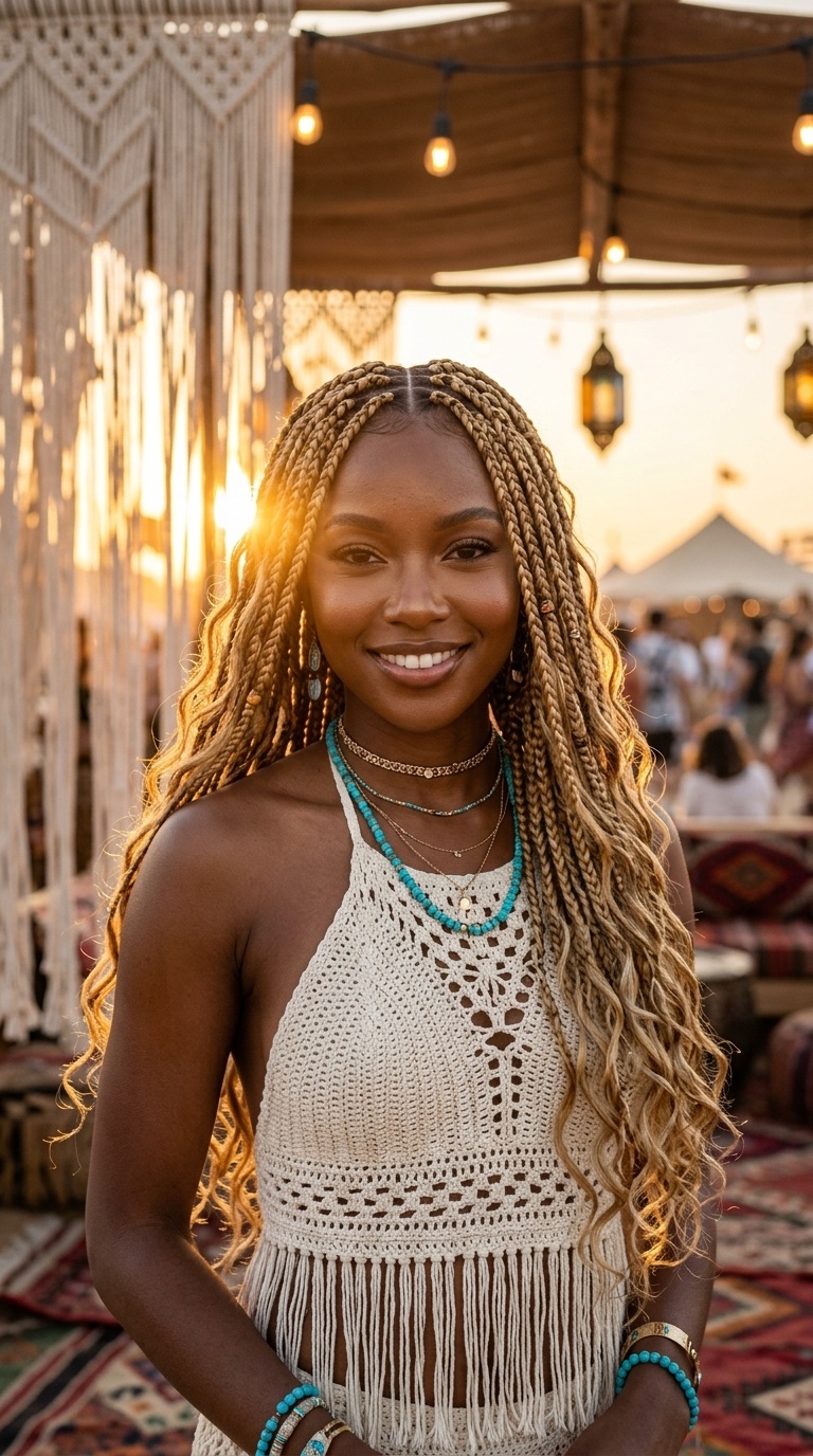 Honey Blonde Boho Knotless Braids