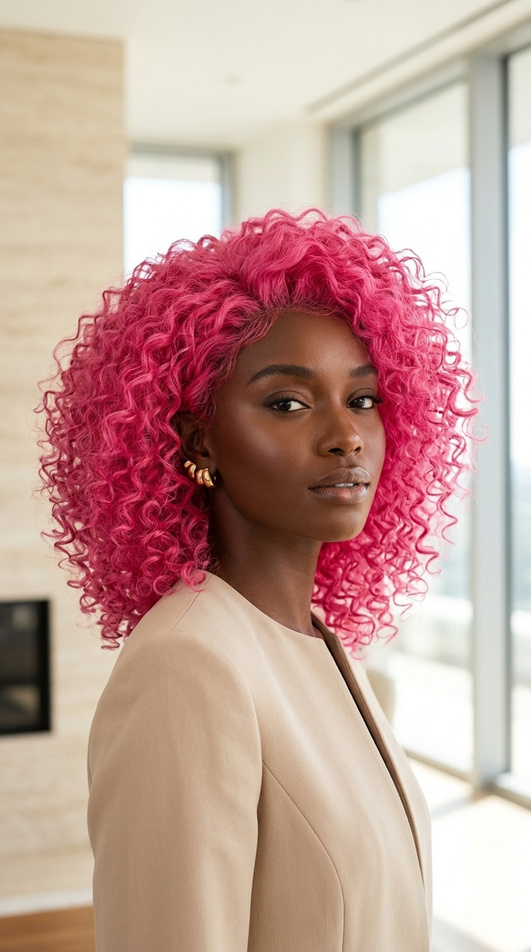 Hot Pink Curly Wigs Black Women