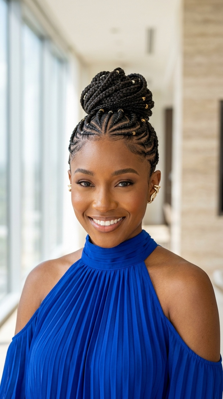 Intricate Pattern Cornrow Braids Black Women