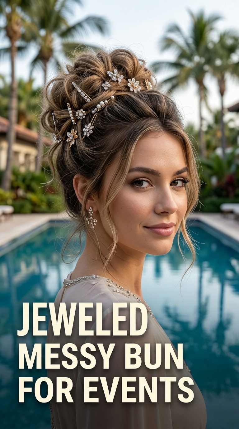 Jeweled Messy Bun for Events