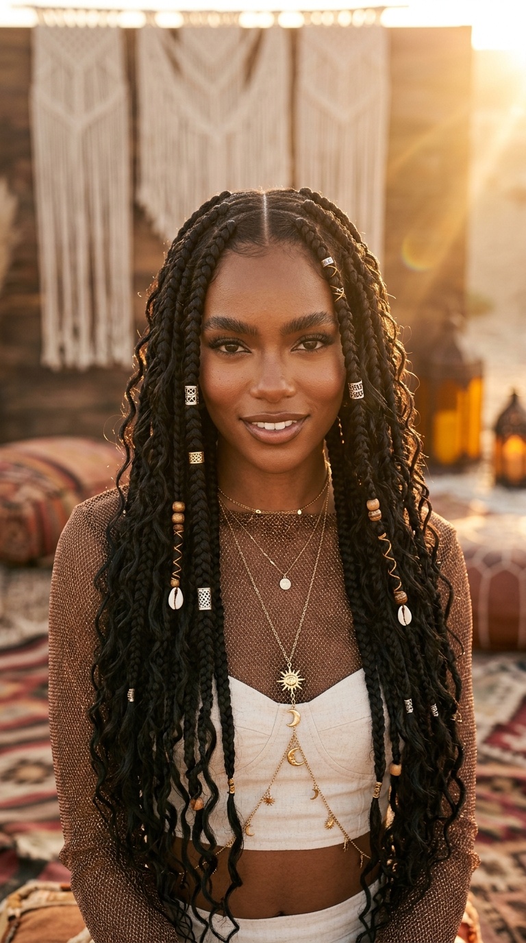 Jumbo Boho Box Braids Look