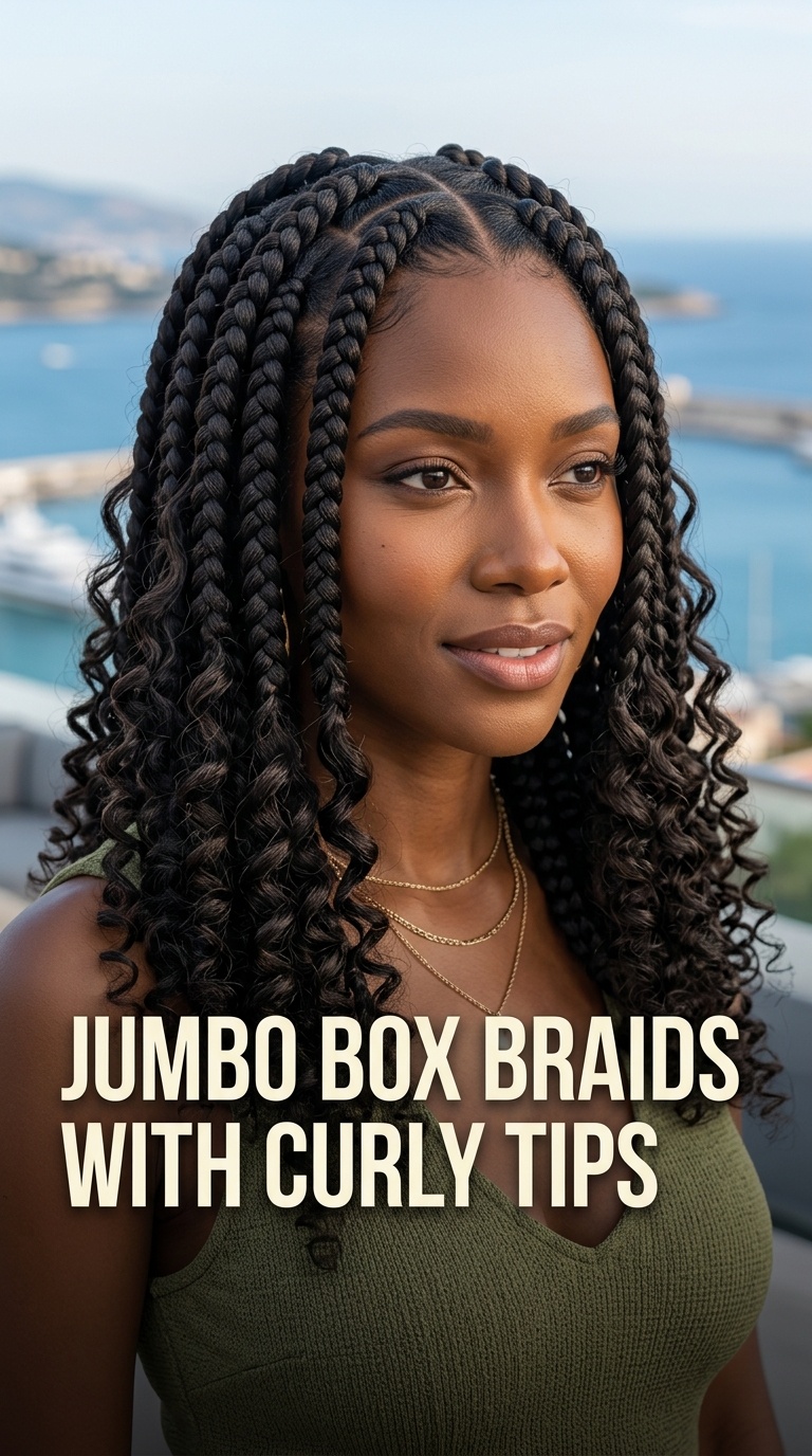 Jumbo Box Braids with Curly Tips