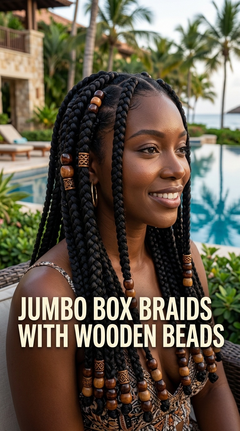 Jumbo Box Braids with Wooden Beads