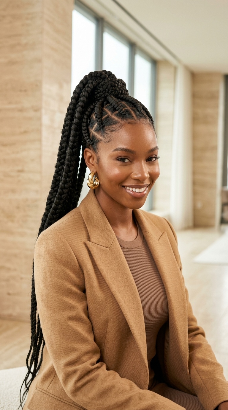 Jumbo Braided Ponytail Black Hair