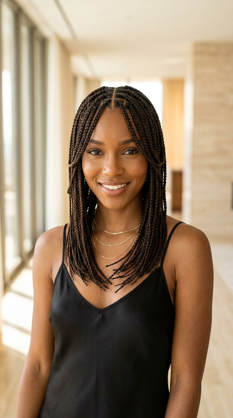 Knotless Braids Curtain Bangs Black Women