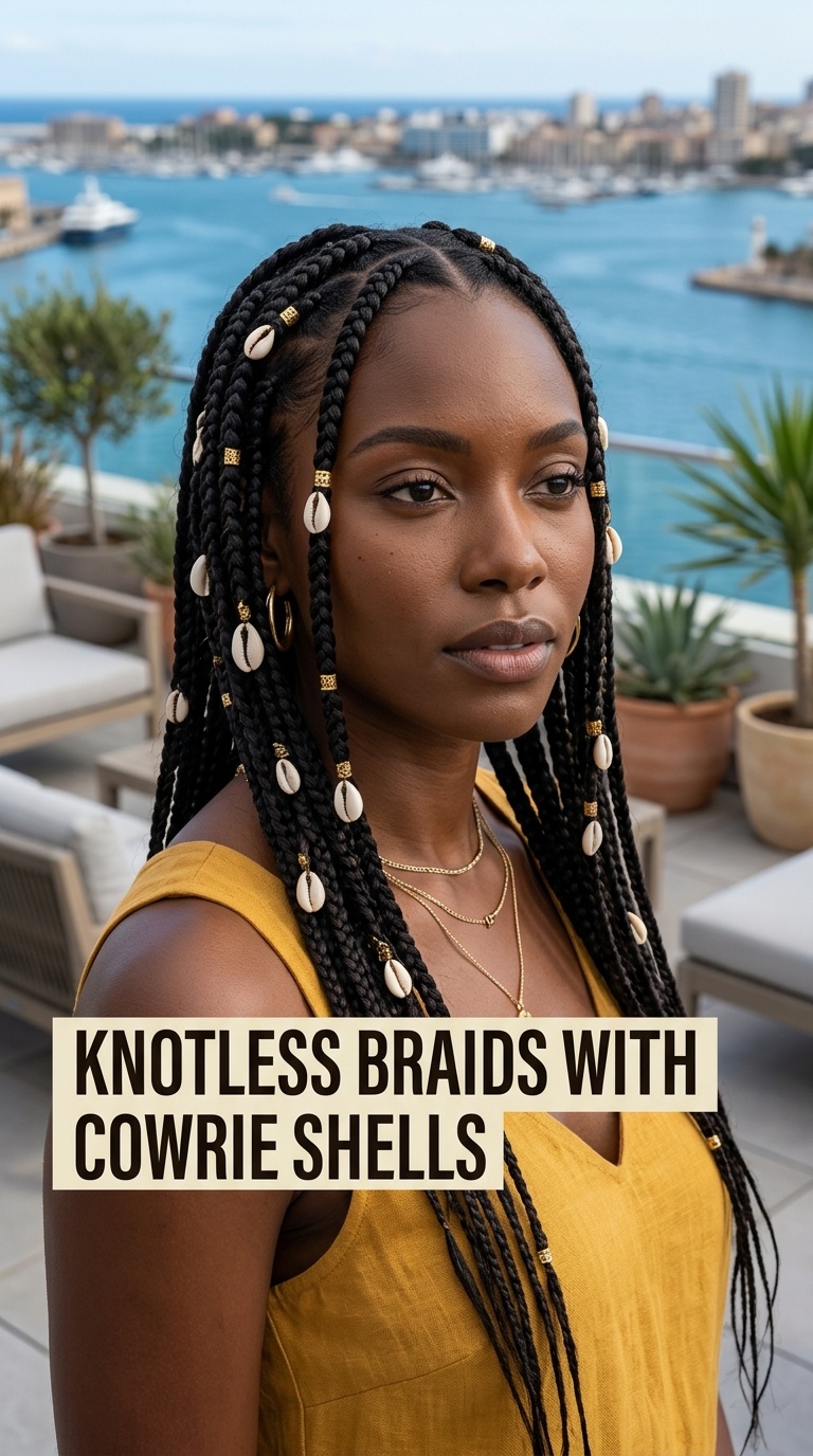 Knotless Braids with Cowrie Shells