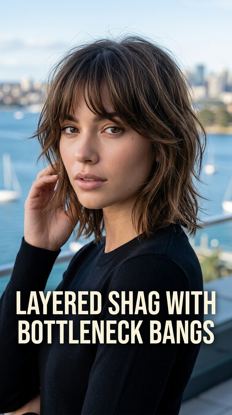Layered Shag with Bottleneck Bangs