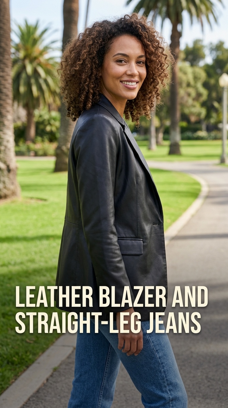 Leather Blazer and Straight-Leg Jeans