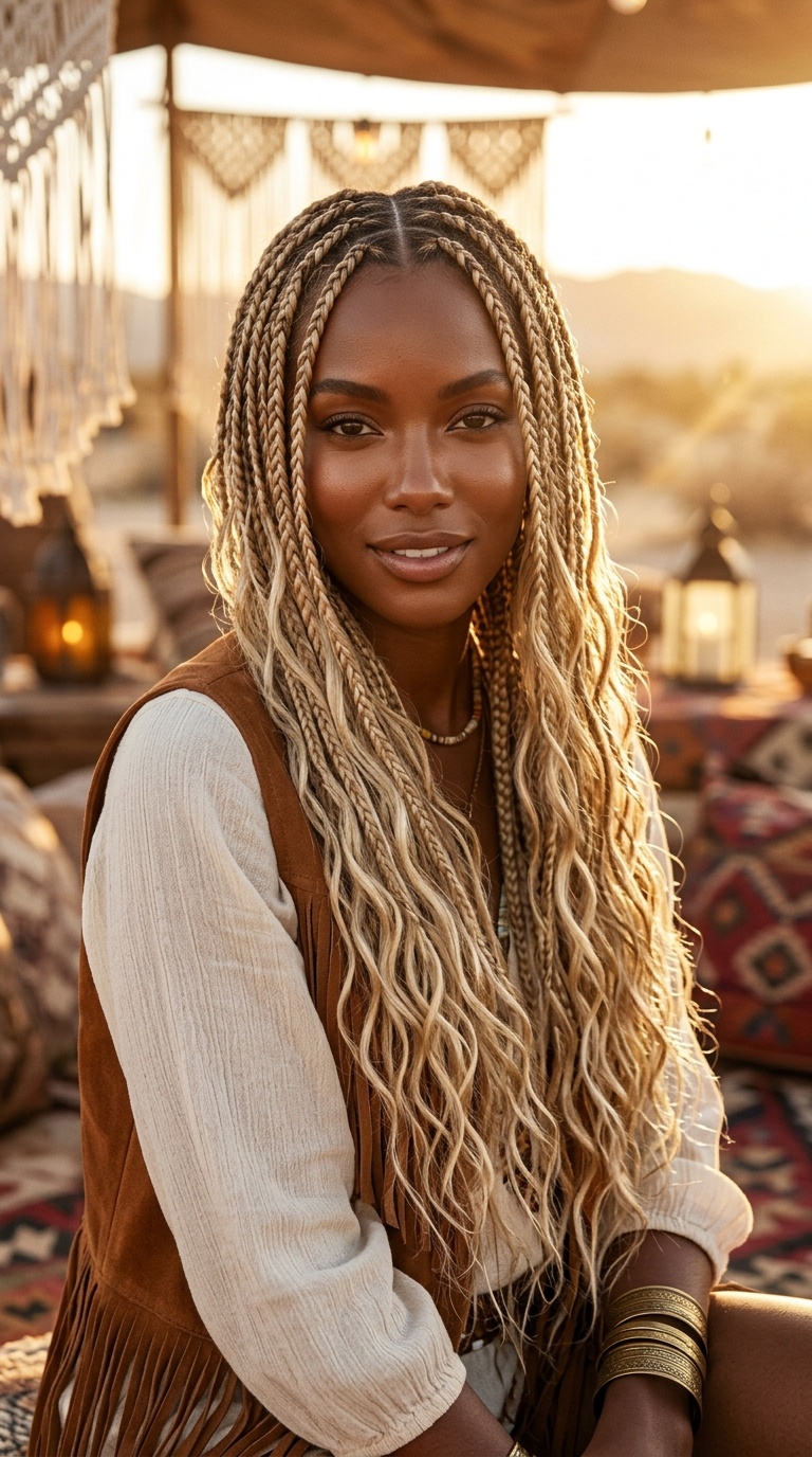 Long Blonde Bohemian Goddess Braids