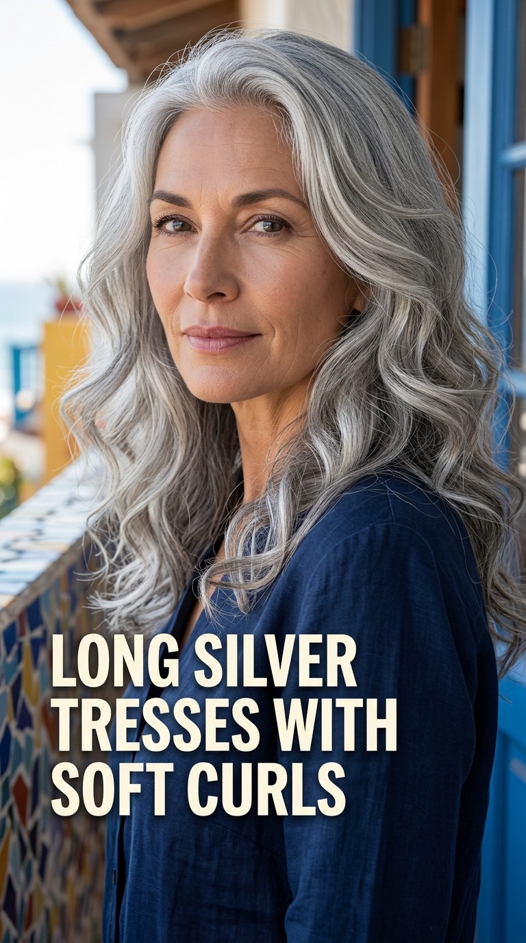Long Silver Tresses with Soft Curls