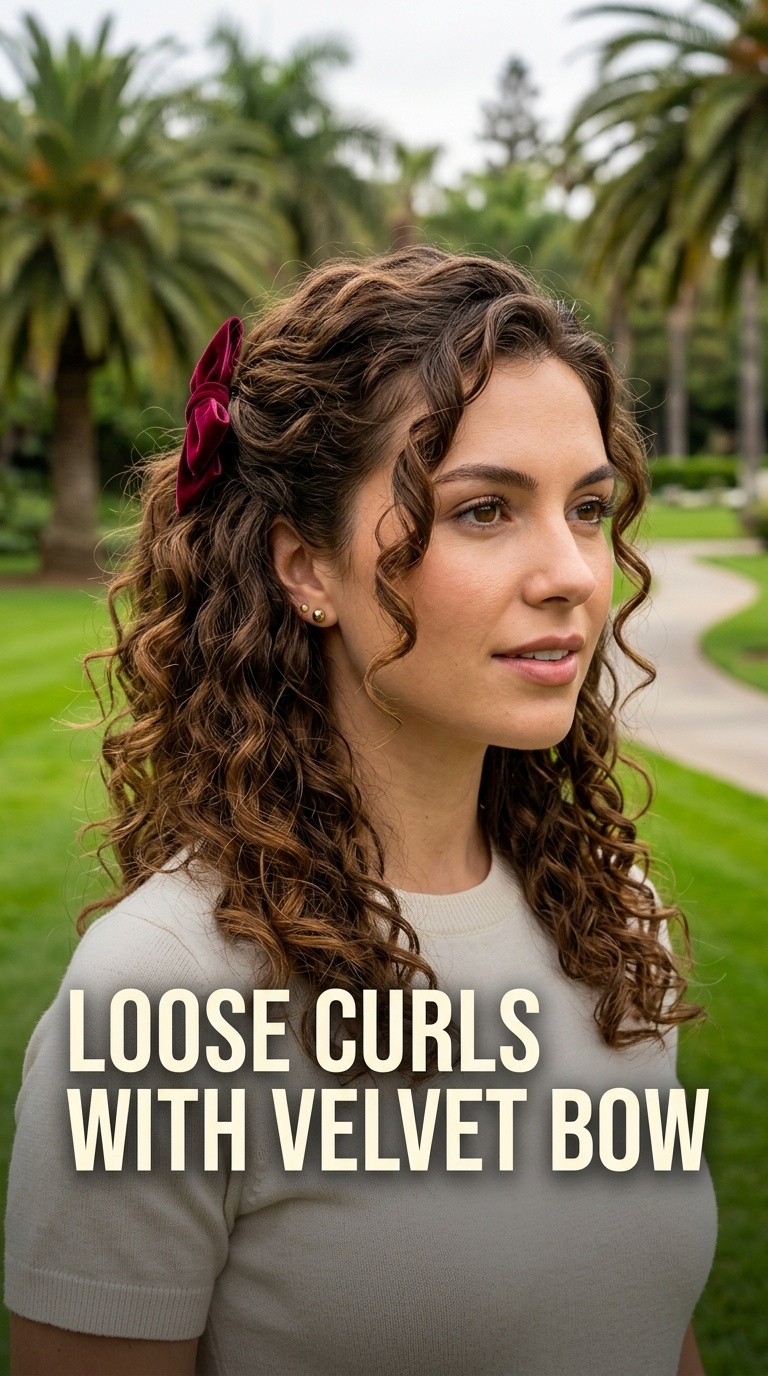 Loose Curls with Velvet Bow