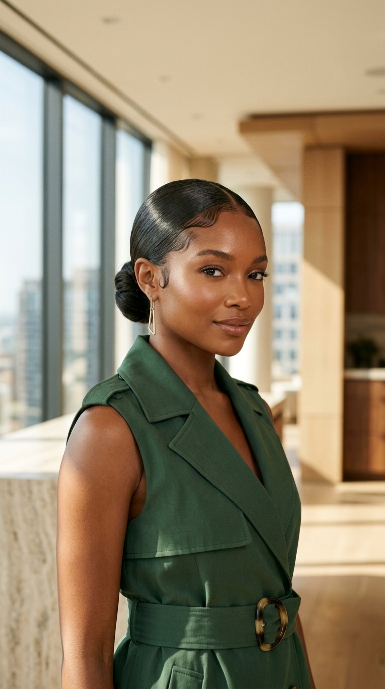 Low Bun With Laid Edges