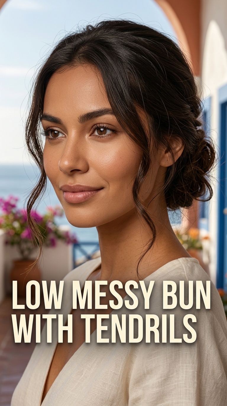 Low Messy Bun with Tendrils