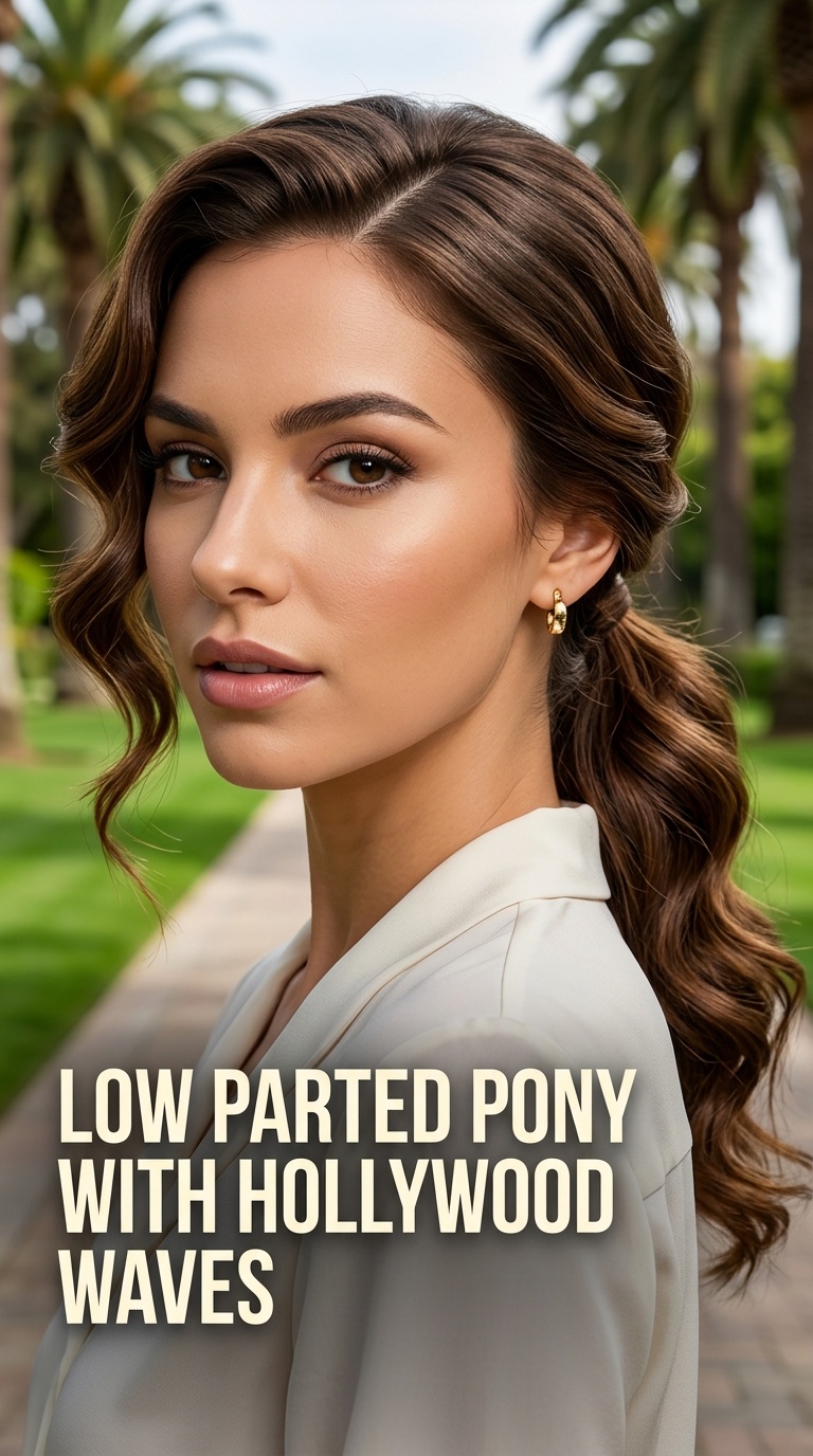 Low Parted Pony with Hollywood Waves