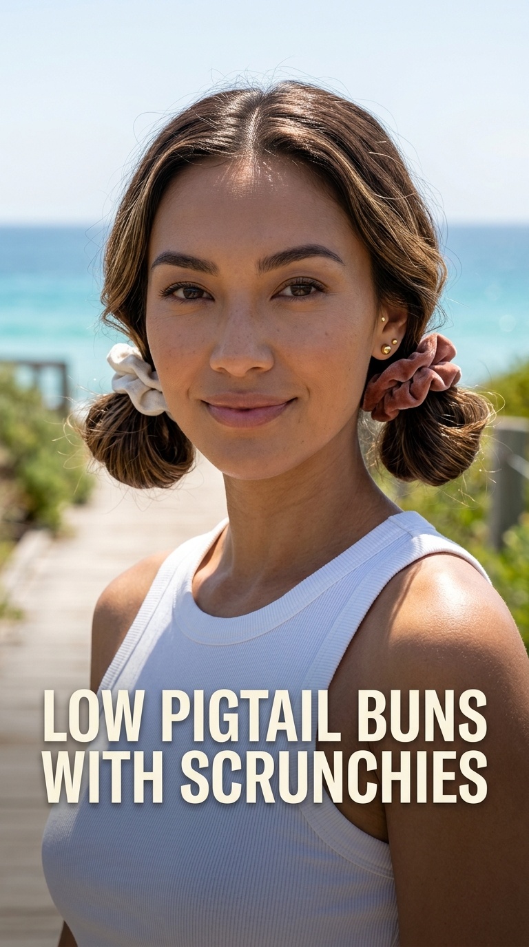 Low Pigtail Buns with Scrunchies