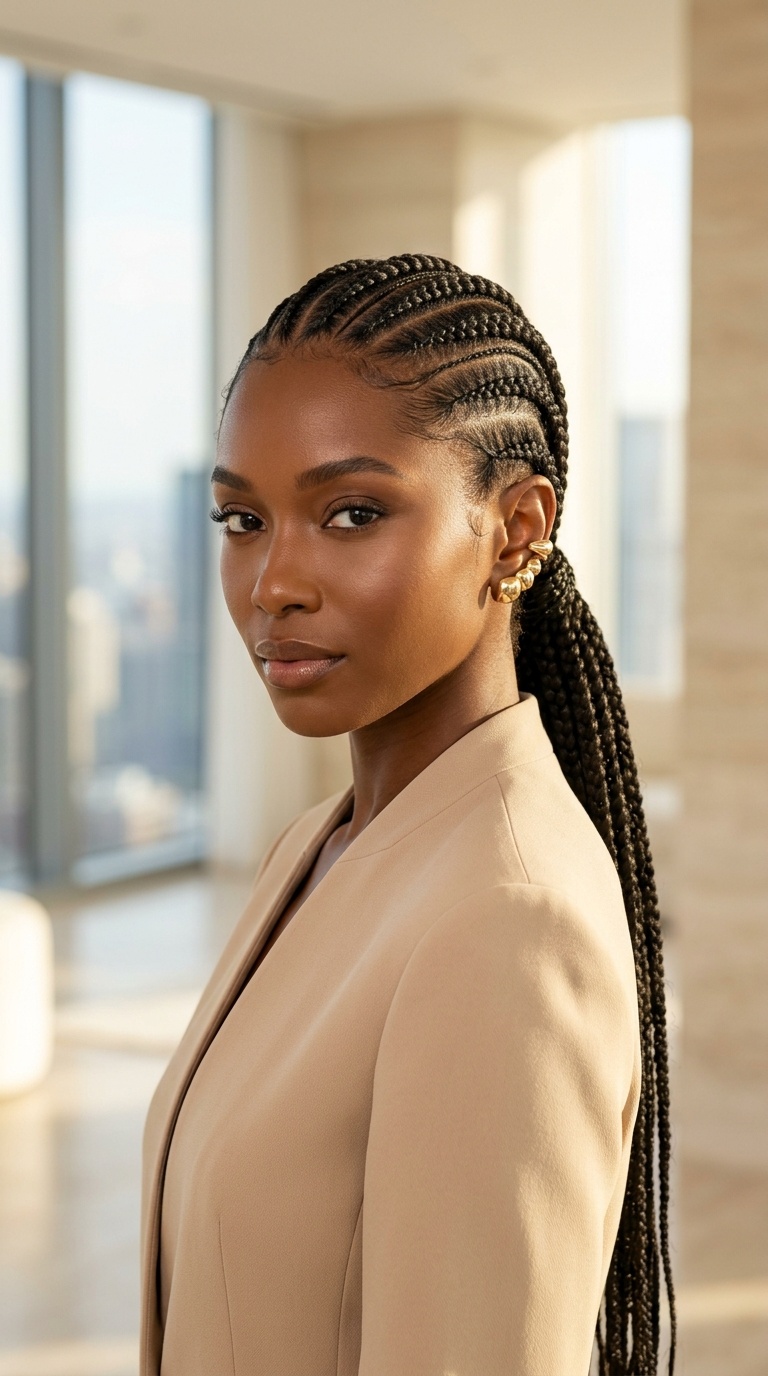 Low Ponytail Cornrow Braids Black Women