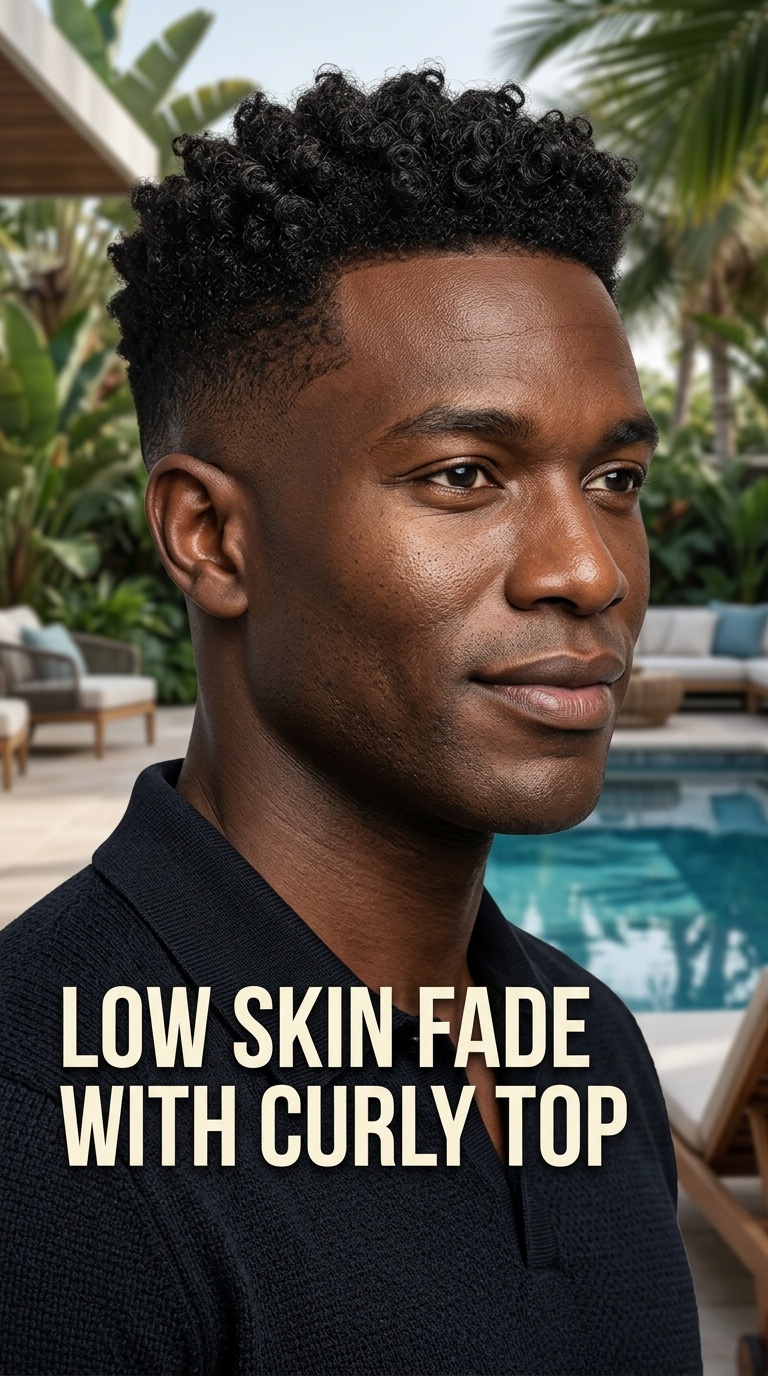 Low Skin Fade with Curly Top
