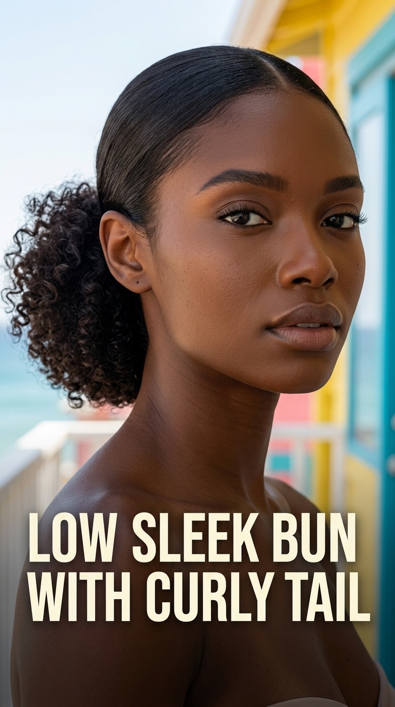 Low Sleek Bun with Curly Tail