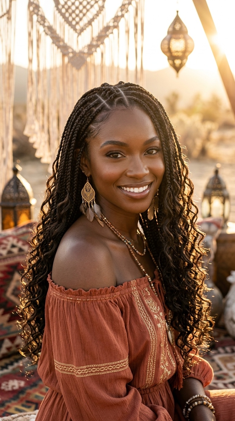 Medium Knotless Boho Braids Style