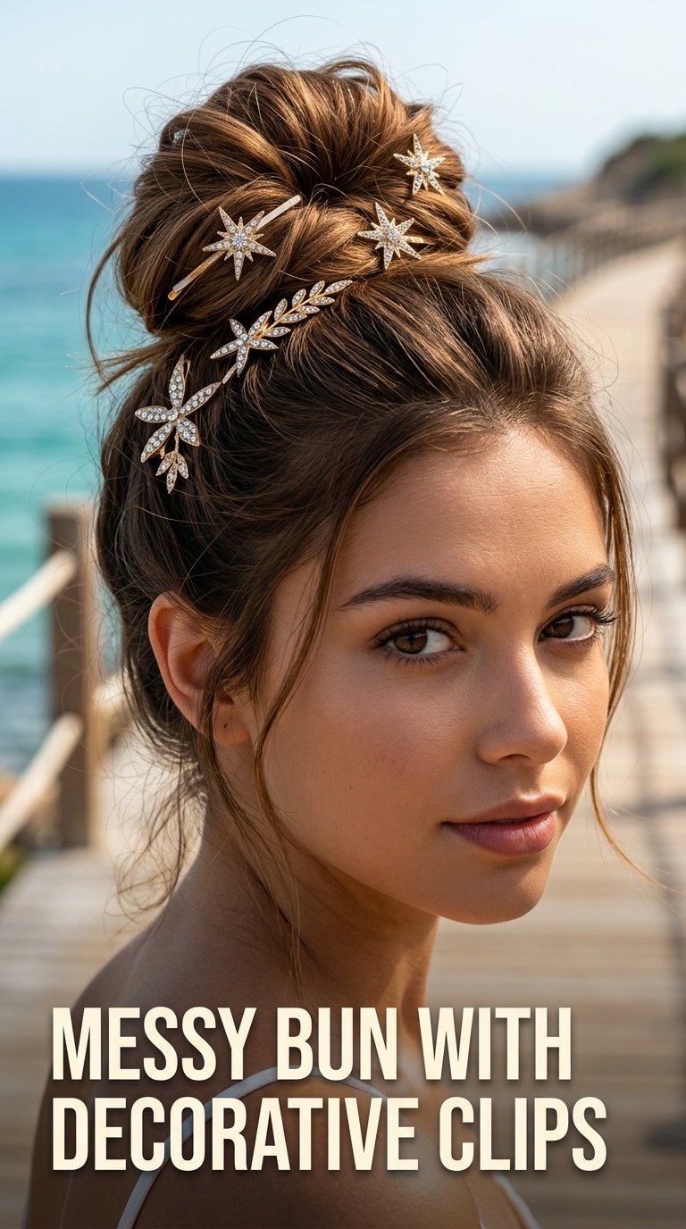Messy Bun with Decorative Clips