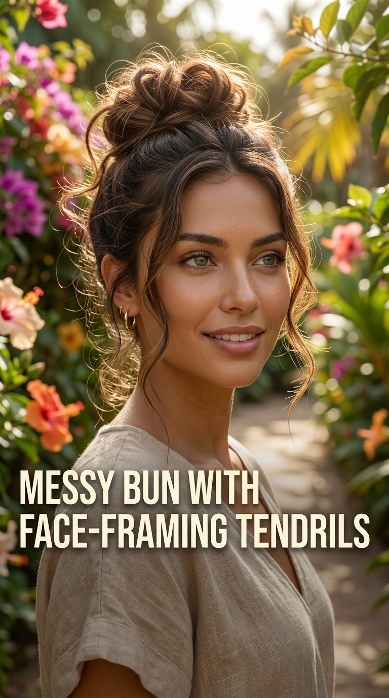 Messy Bun with Face-Framing Tendrils