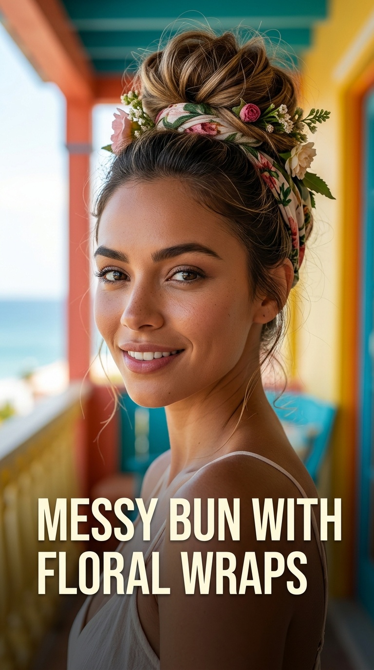 Messy Bun with Floral Wraps