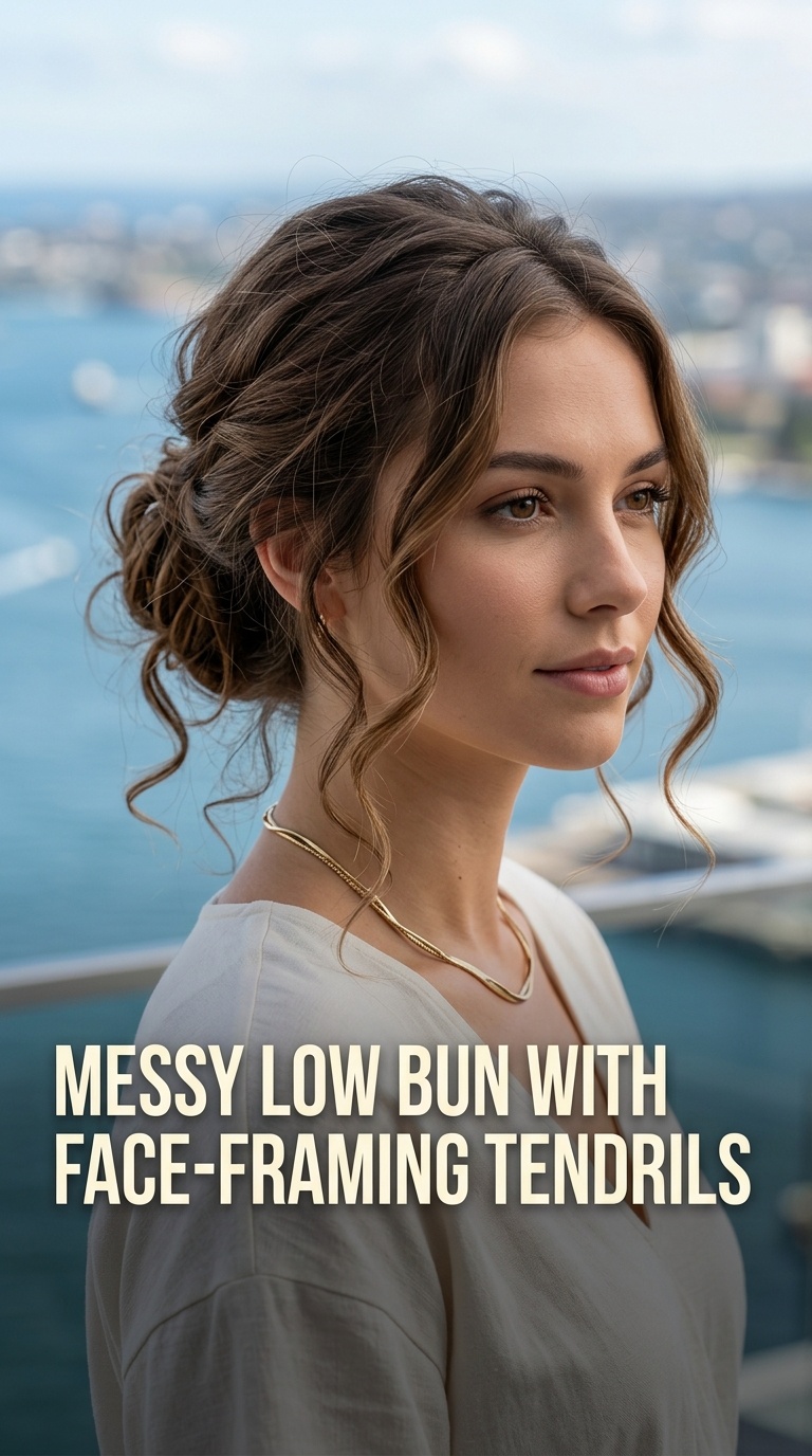 Messy Low Bun with Face-Framing Tendrils