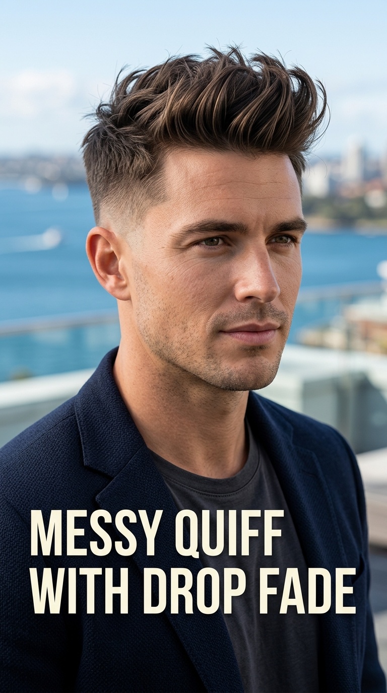 Messy Quiff with Drop Fade