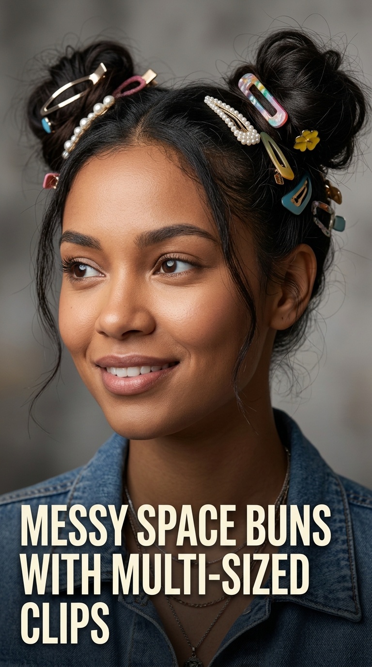 Messy Space Buns with Multi-Sized Clips