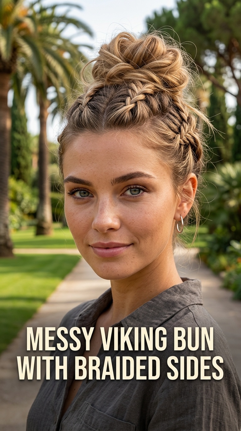 Messy Viking Bun with Braided Sides