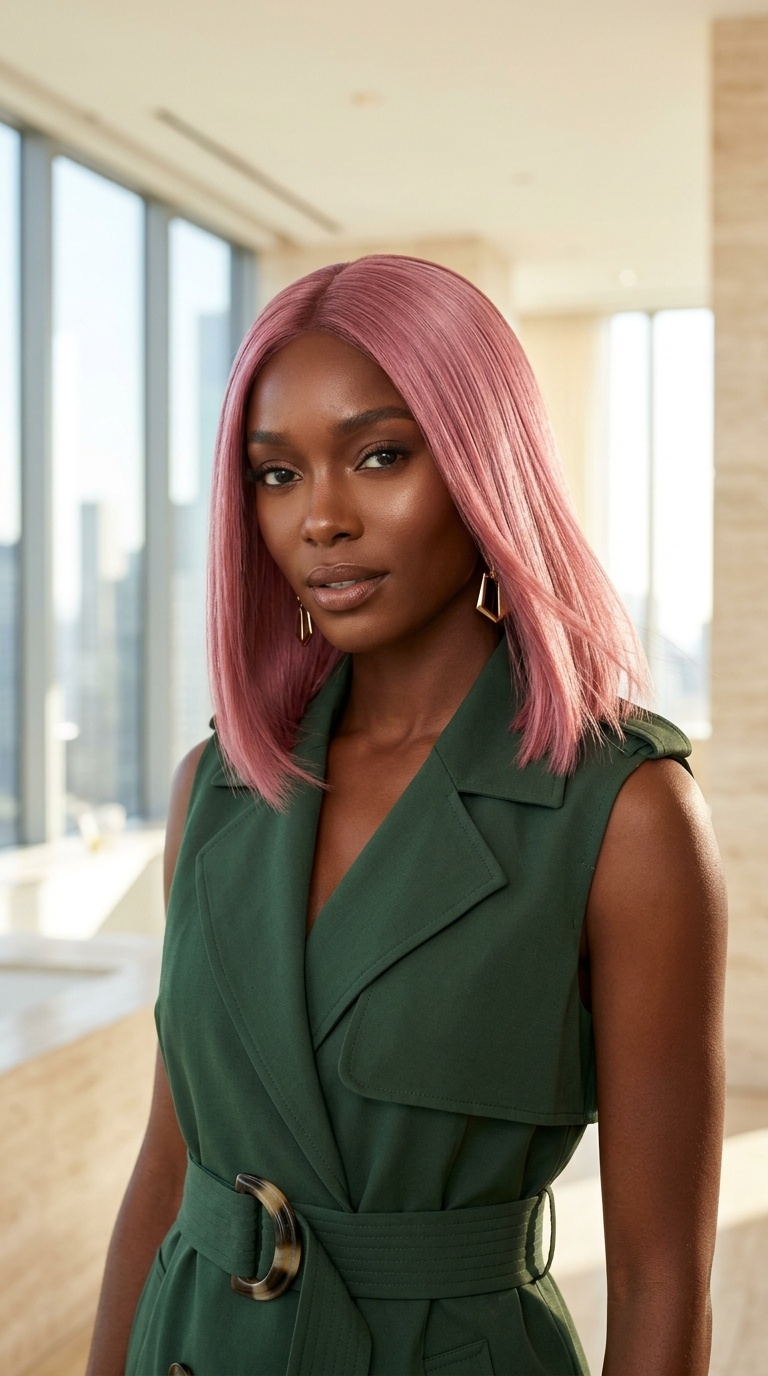 Metallic Pink Sleek Bob Wigs