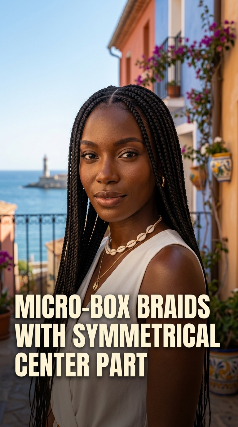 Micro-Box Braids with Symmetrical Center Part