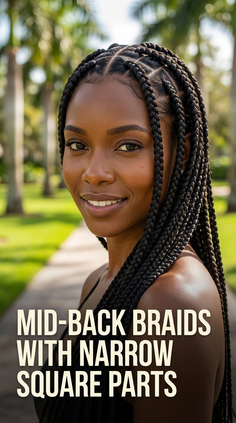 Mid-Back Braids with Narrow Square Parts