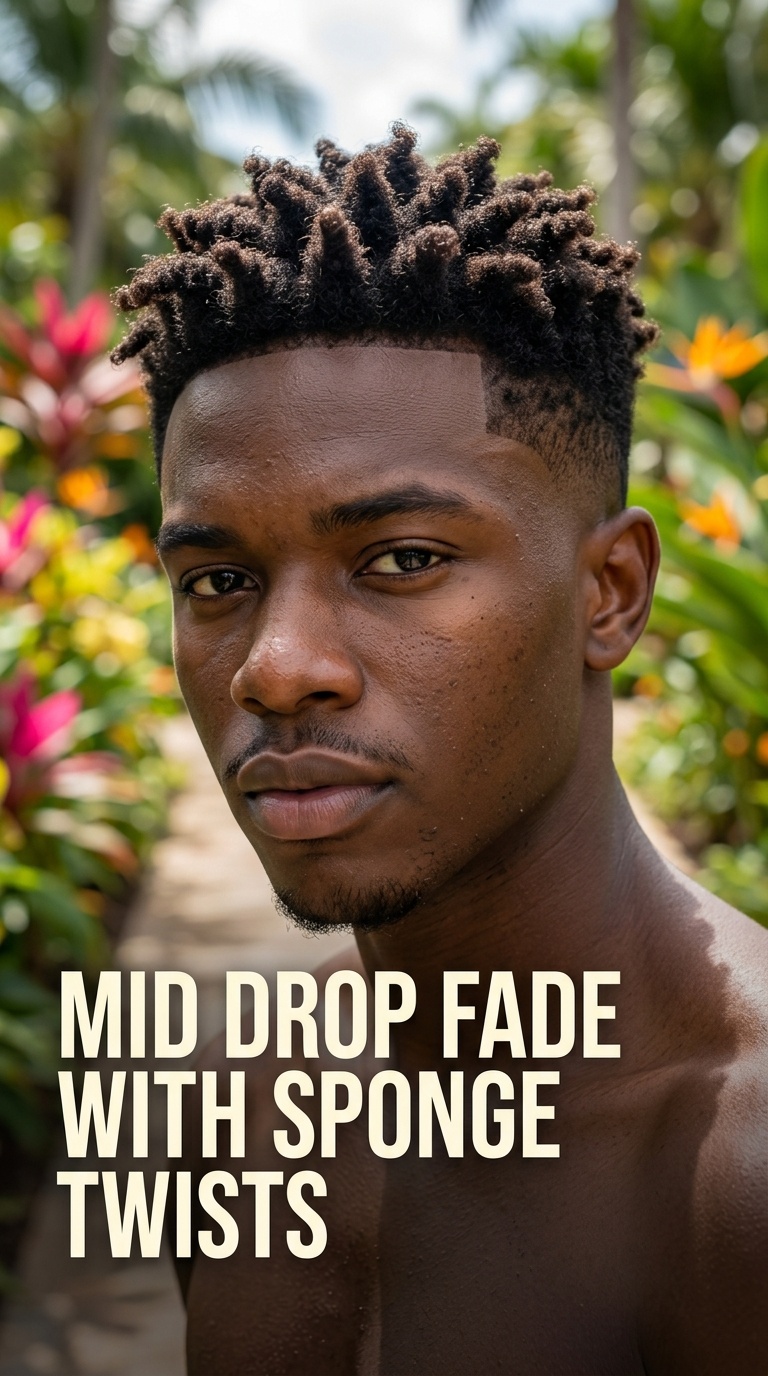 Mid Drop Fade with Sponge Twists