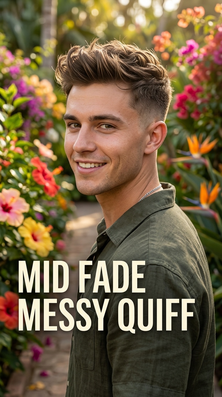 Mid Fade Messy Quiff