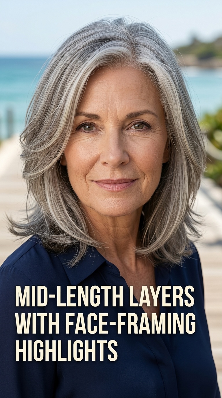 Mid-Length Layers with Face-Framing Highlights