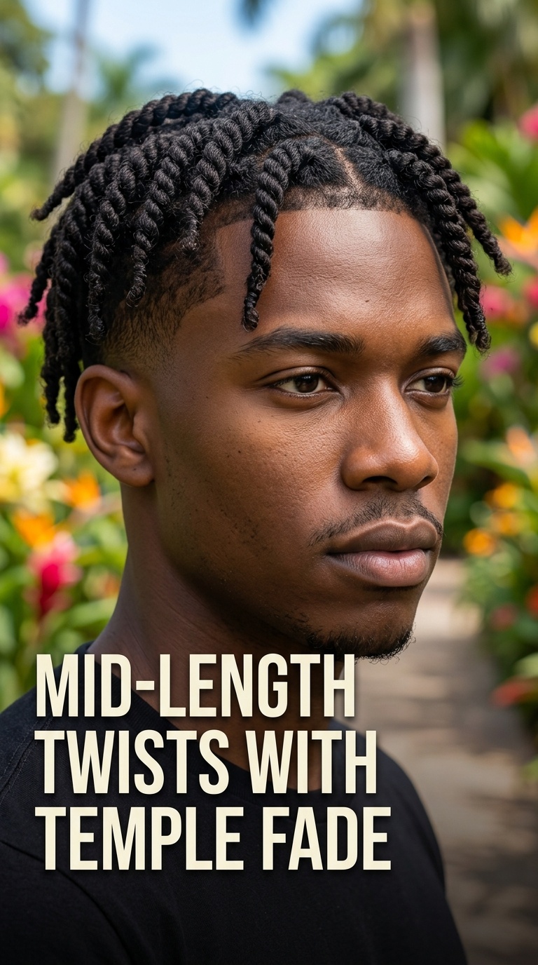 Mid-Length Twists with Temple Fade