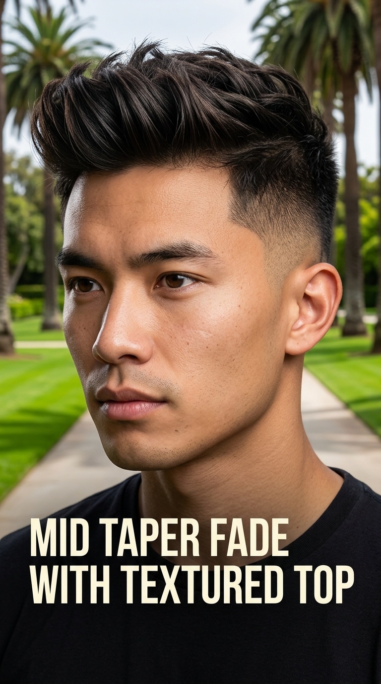 Mid Taper Fade with Textured Top