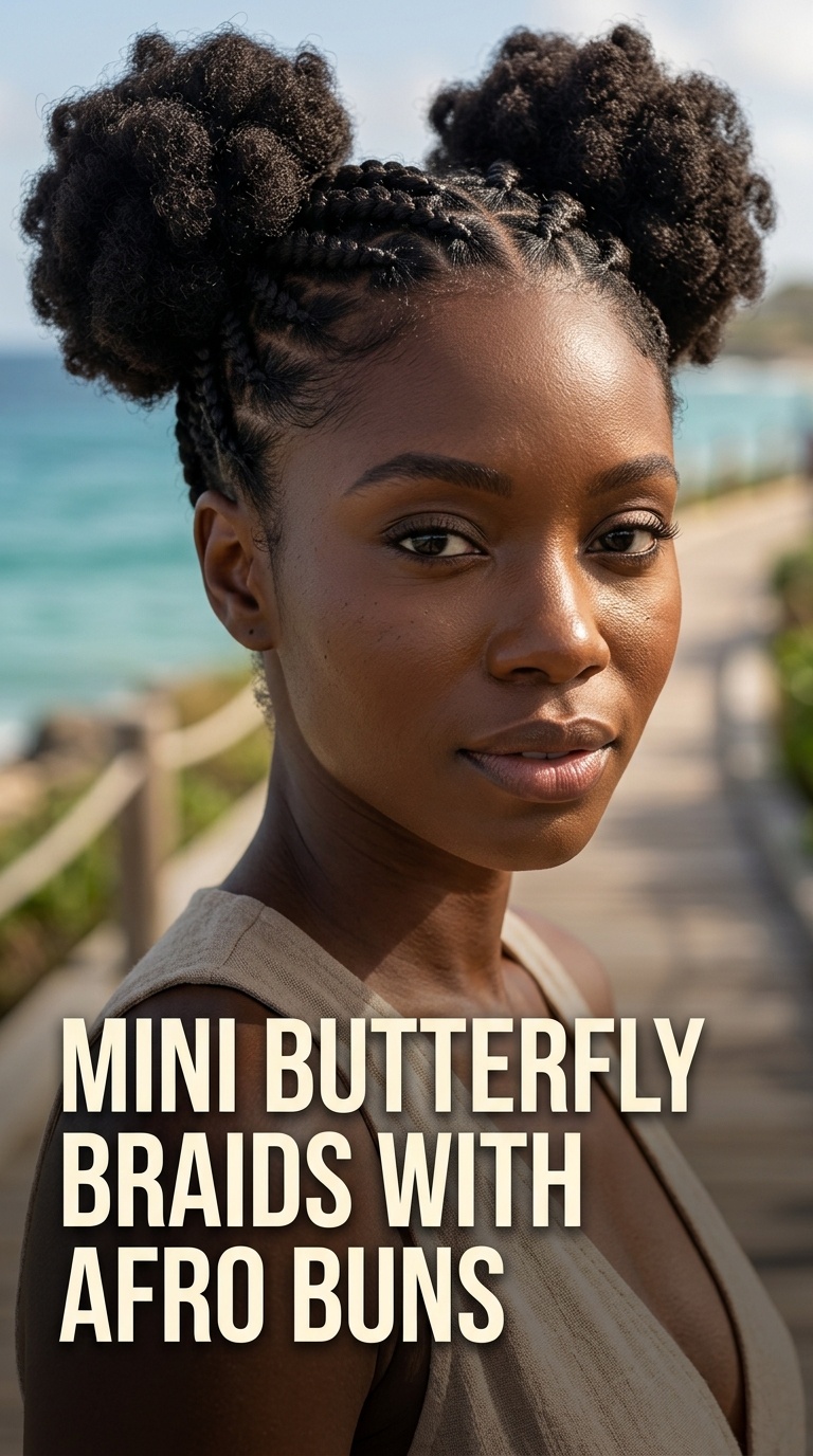 Mini Butterfly Braids with Afro Buns