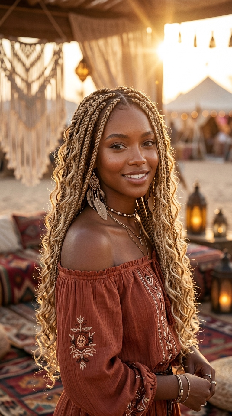 Mixed Blonde Bohemian Braids Style