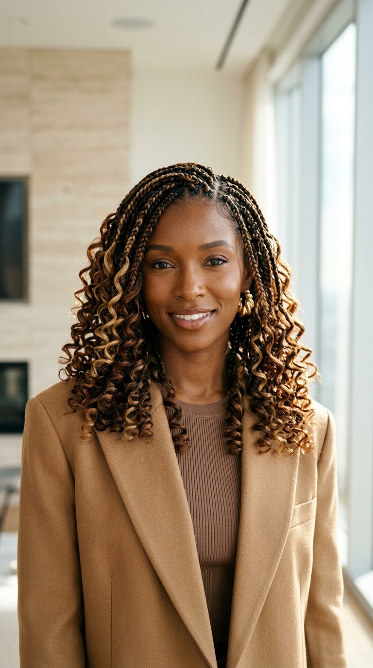 Mixed Color French Curl Braids