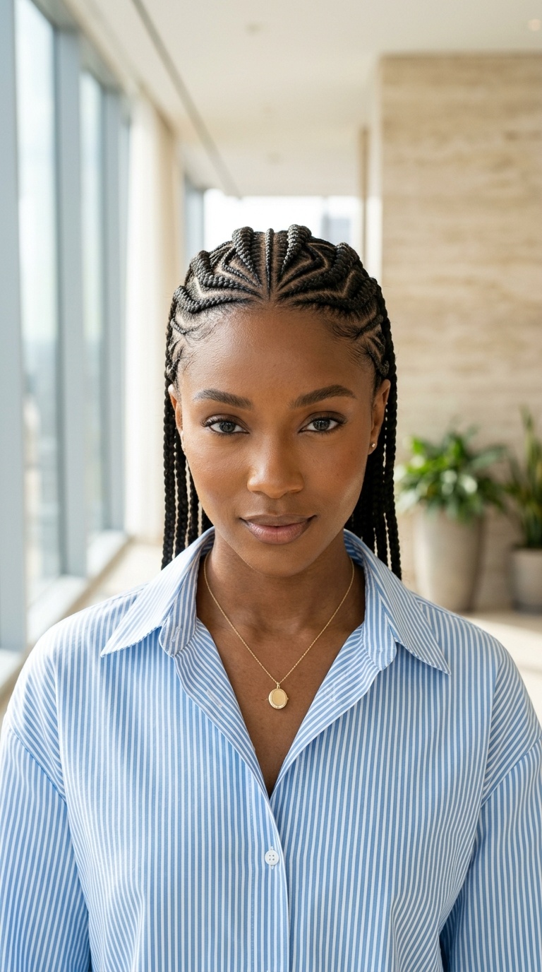 Mixed Size Cornrow Braids Pattern
