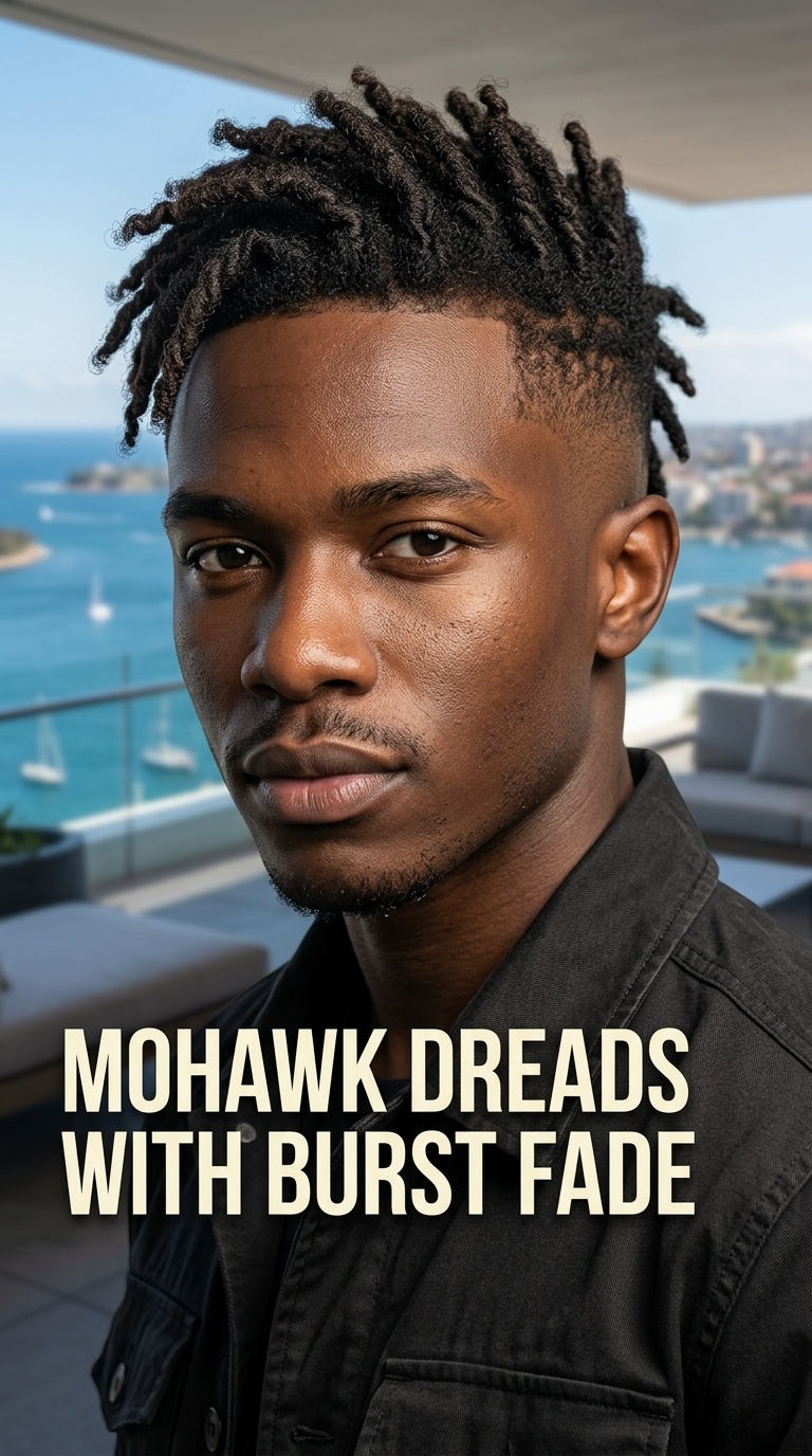 Mohawk Dreads with Burst Fade
